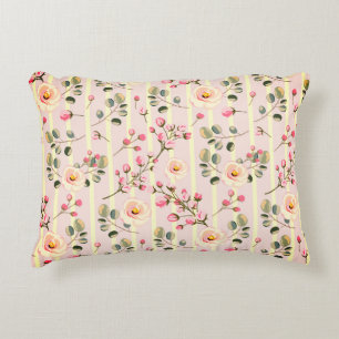 Soft Pink Floral Stripe Pattern Decorative Cushion