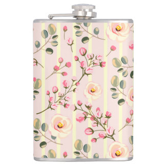 Soft Pink Floral Stripe Pattern Hip Flask