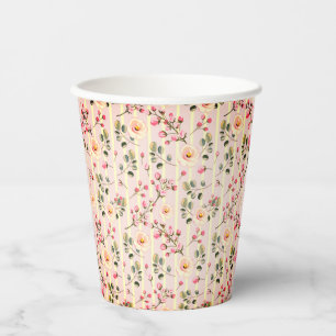 Soft Pink Floral Stripe Pattern Paper Cups