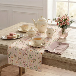 Soft Pink Floral Stripe Pattern Short Table Runner