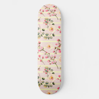 Soft Pink Floral Stripe Pattern Skateboard