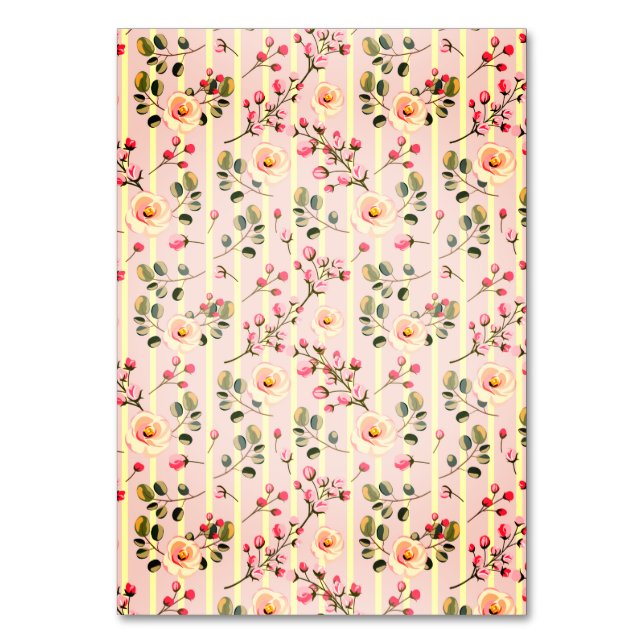 Soft Pink Floral Stripe Pattern Table Number (Front)