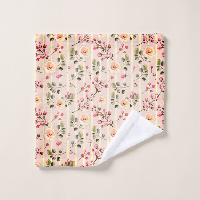 Soft Pink Floral Stripe Pattern Wash Cloth (Wash Cloth)