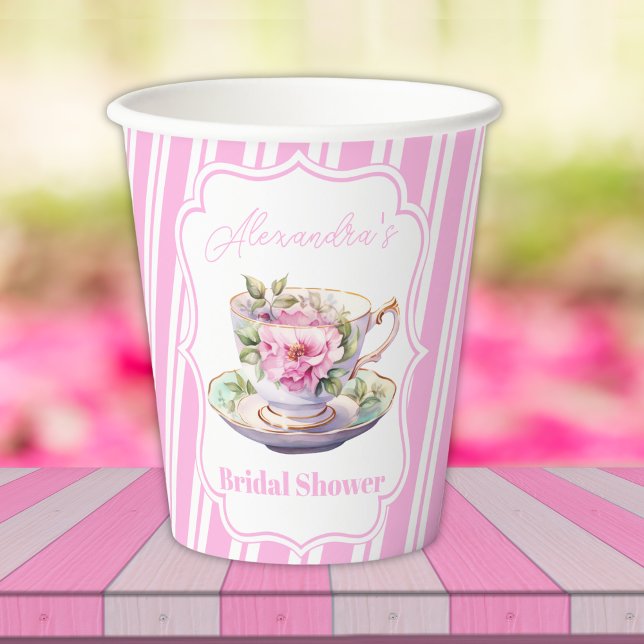 Soft Pink Floral Tea Bridal Shower  Paper Cups (Creator Uploaded)