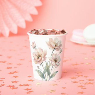Soft Pink Floral Watercolor Bouquet Art Paper Cups