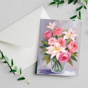Soft Pink Floral Watercolor Bouquet Elegant Card