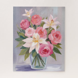 Soft Pink Floral Watercolor Bouquet Elegant Jigsaw Puzzle
