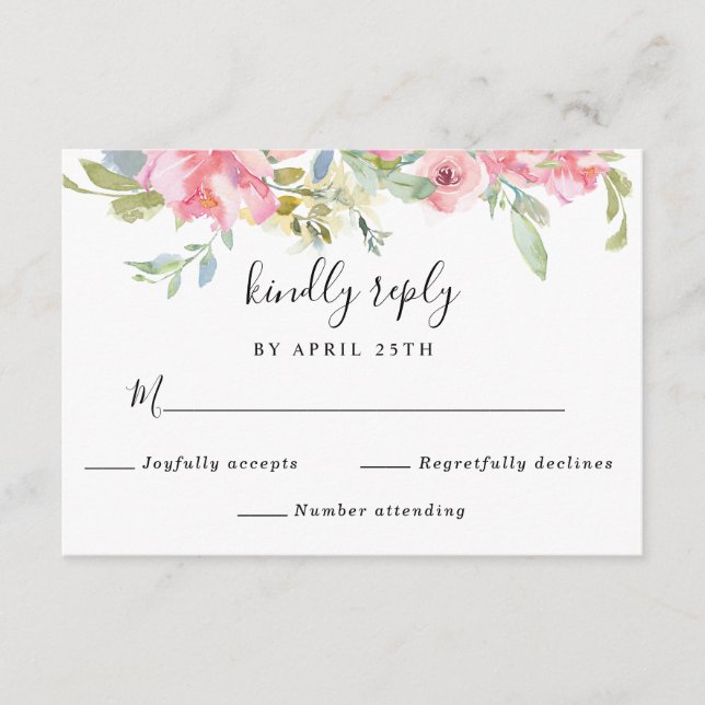 Soft Pink Floral Watercolor Wedding RSVP Enclosure Card (Front)
