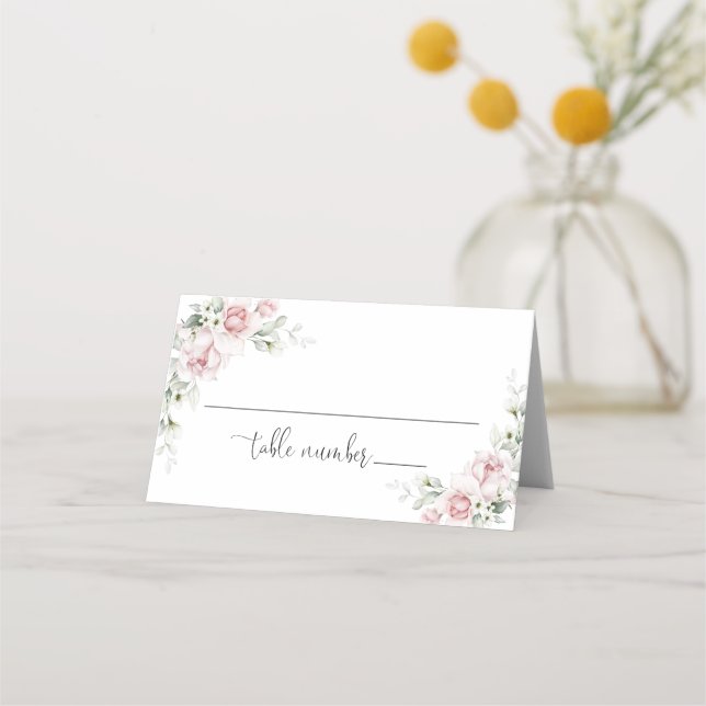 Soft Pink Floral Wedding Folded  Place Card (Front)