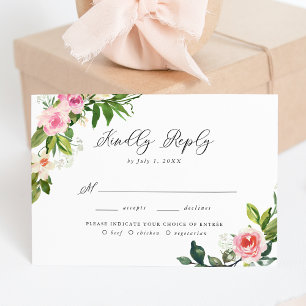 Soft Pink Floral Wedding Meal Choice RSVP Card