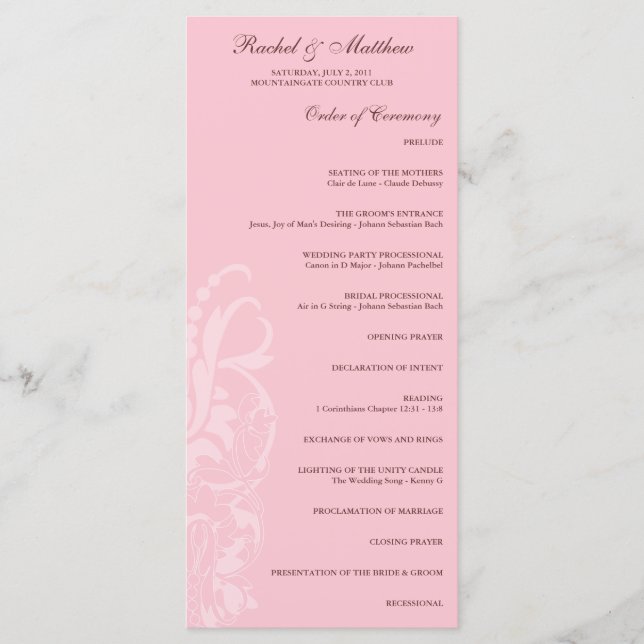 Soft Pink Floral Wedding Program Programme (Front)