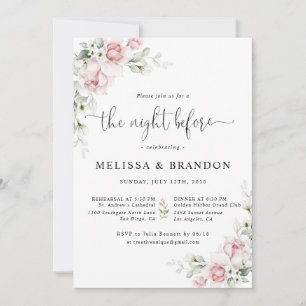 Soft Pink Floral Wedding The Night Before Invitation