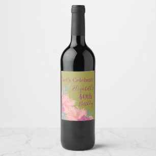 Soft Pink Florals on Green Wine Label