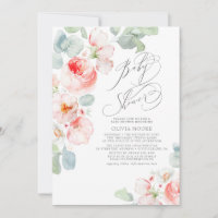 Soft Pink Flowers Elegant Boho Girl Baby Shower