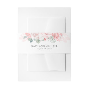 Soft Pink Flowers Elegant Wedding Invitation Belly Band