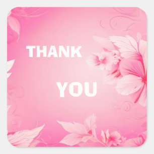 soft pink flowers thank you square sticker