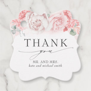 Soft Pink Flowers Wedding Thank You Favour Tags