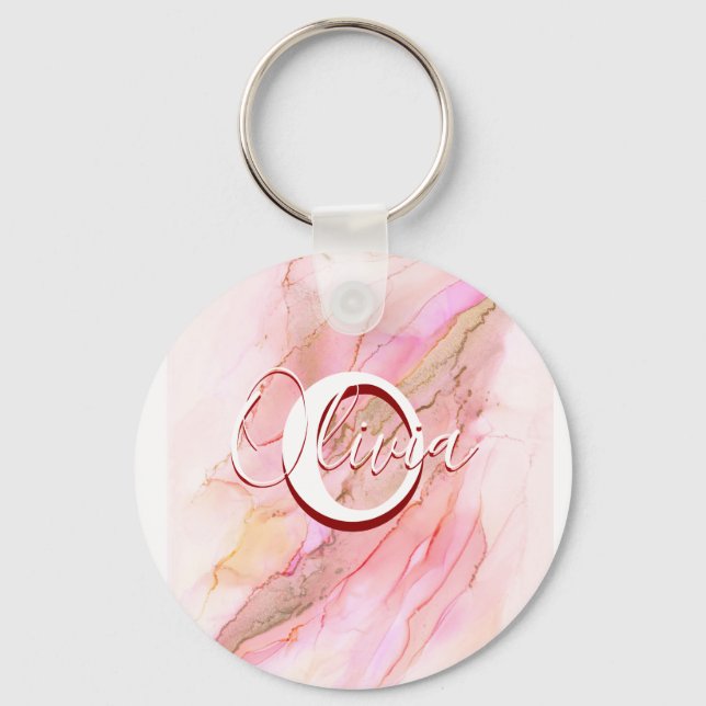 Soft Pink Fluid Alcohol Ink Key Ring (Front)