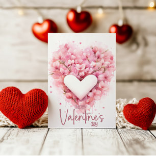 Soft pink forsythia heart Happy Valentines Day Holiday Card
