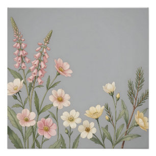 Soft Pink Foxglove Wildflower Botanical Poster