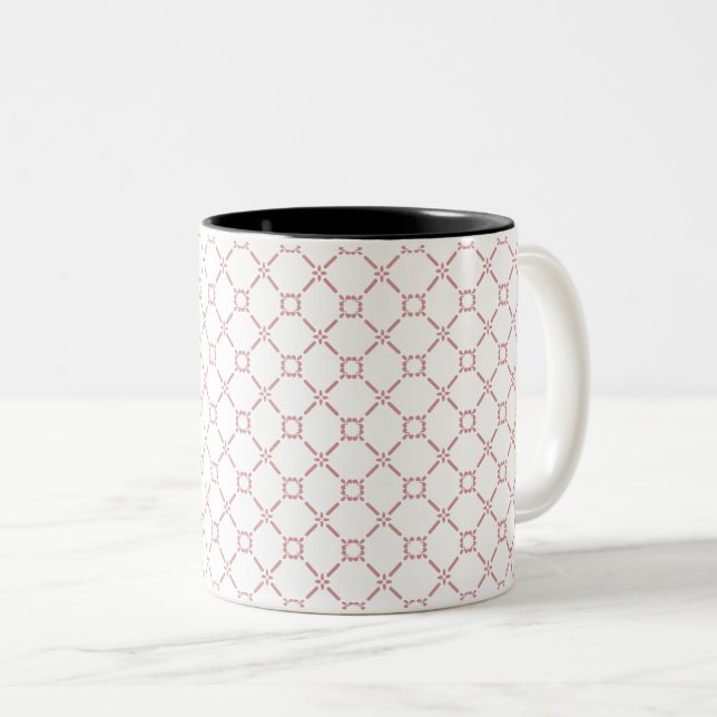 Soft Pink Geometric Lattice Pattern Two-Tone Coffee Mug (Front Right)