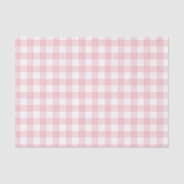 Soft Pink Gingham Check Plaid Gift Wrapping Tissue Paper (Front)