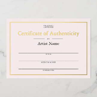 Soft Pink Gold Foil Certificate of Authenticity