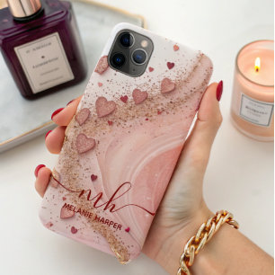 soft pink gold glitter hearts Case-Mate iPhone case