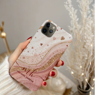soft pink gold glitter hearts Case-Mate iPhone case