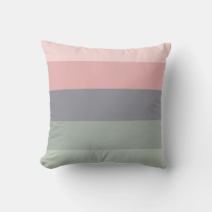 Soft Pink Green Grey Horizontal Striped Cushion