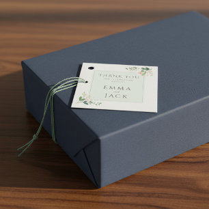 Soft pink greenery names wedding favour tags