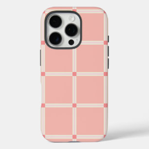 Soft Pink Grid Pattern with Coral Accent iPhone 16 Pro Case
