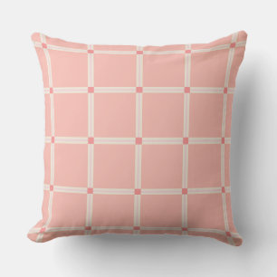 Soft Pink Grid Pattern with Coral Accent  Cushion