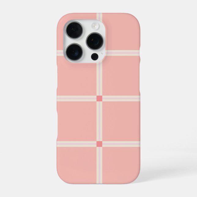 Soft Pink Grid Pattern with Coral Accent  iPhone Case (Back)