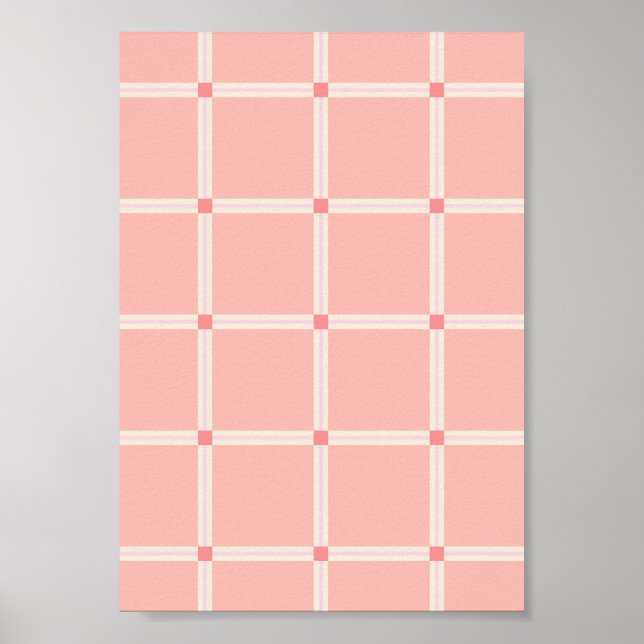 Soft Pink Grid Pattern with Coral Accent  Poster (Front)