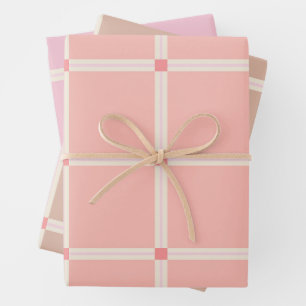 Soft Pink Grid Pattern with Coral Accent  Wrapping Paper Sheet
