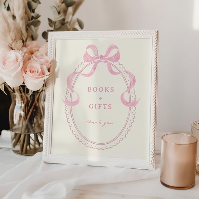 Soft Pink Hand Drawn Bow Frame Books Gifts Poster (Creator Uploaded)