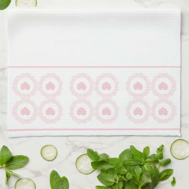 soft pink heart motif Kitchen Towels (Folded)