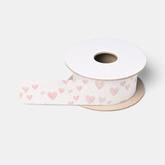 Soft Pink Heart Satin Ribbon (Spool)