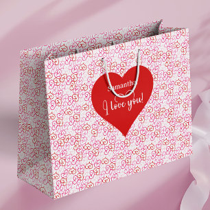 Soft Pink Hearts I Love You Personalized Valentine Large Gift Bag