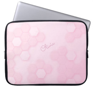 Soft Pink Hexagonal Pattern with Custom Name Laptop Sleeve