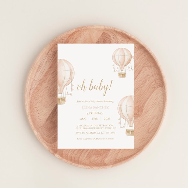 Soft-Pink Hot Air Balloon Baby Shower Invitation (Creator Uploaded)