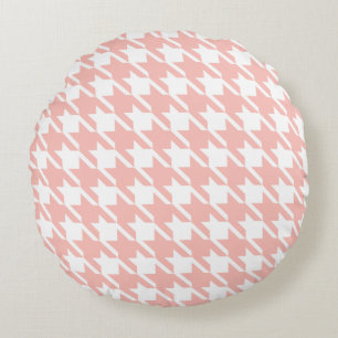 Soft Pink Houndstooth Round Pillow