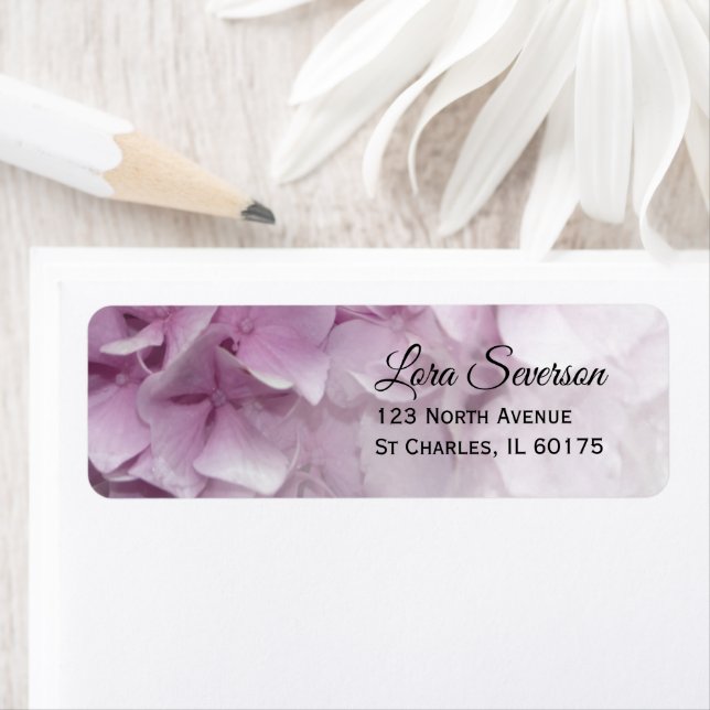 Soft Pink Hydrangea Floral Return Address (Insitu)