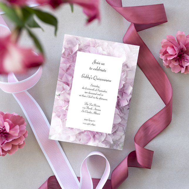 Soft Pink Hydrangea Flowers Quinceanera Party Invitation (Creator Uploaded)