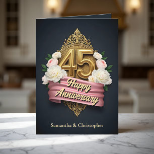 Soft Pink & Ivory Peonies 45th Wedding Anniversary Card