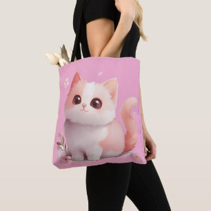 Soft Pink Kawaii Cat Tote Bag – Gift For Cat lover