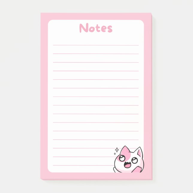 Soft Pink Kawaii Chibi Kitty Cat with Sparkling Ey Post-it Notes (Front)