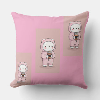 Soft Pink Kids Throw Pillow with Innocent Cartoon
