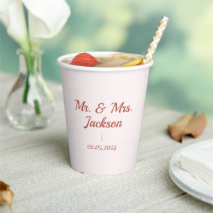 Soft Pink l Custom Initial Wedding Anniversary Paper Cups